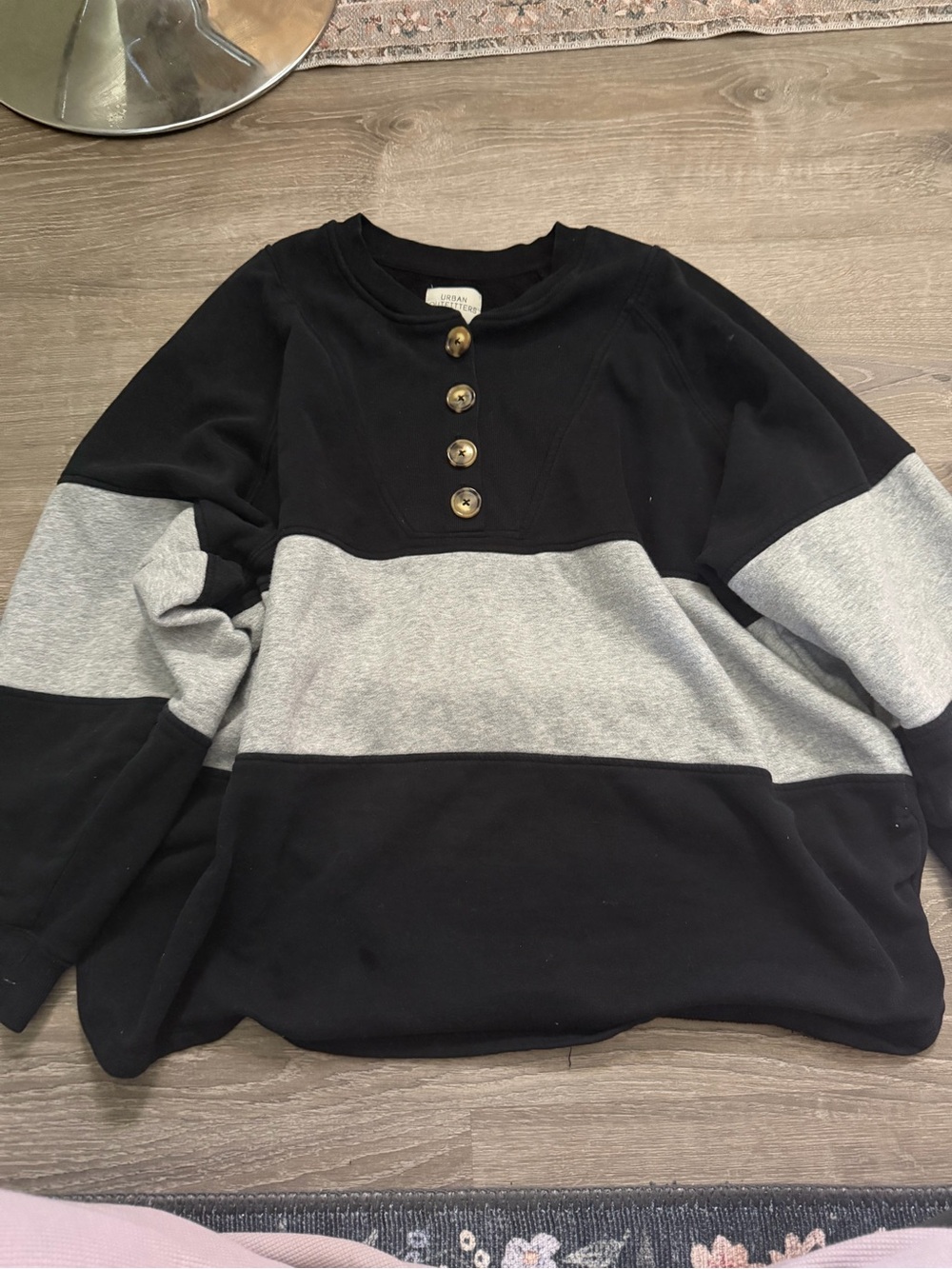 Urban Outfitters Black and Gray Colorblock Henley Sweatshirt